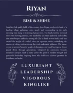 Riyan name origin print with meaning and traits in navy blue