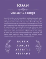Roan custom name art showing meaning and origin in purple