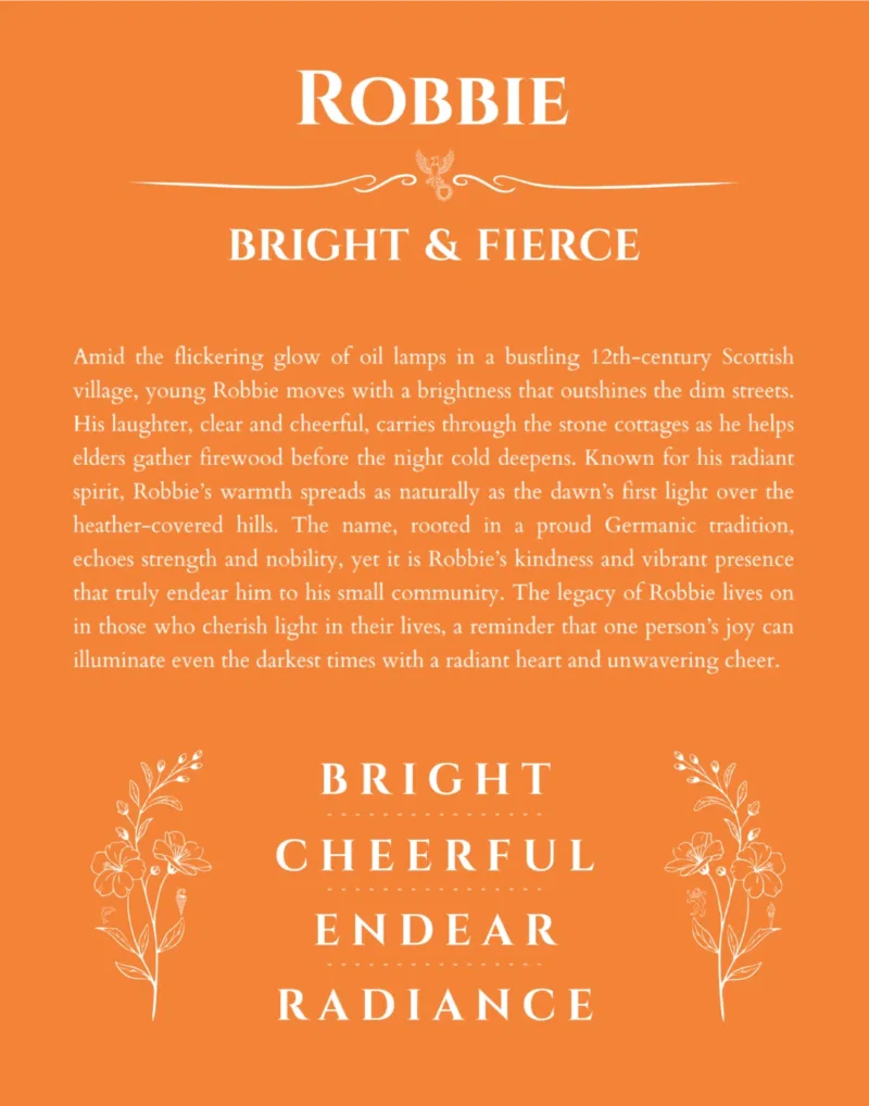 Robbie custom name art showing meaning and origin in orange