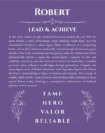 Robert personalized name print with origin and traits in purple