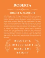 Roberta personalized name art with origin story in orange