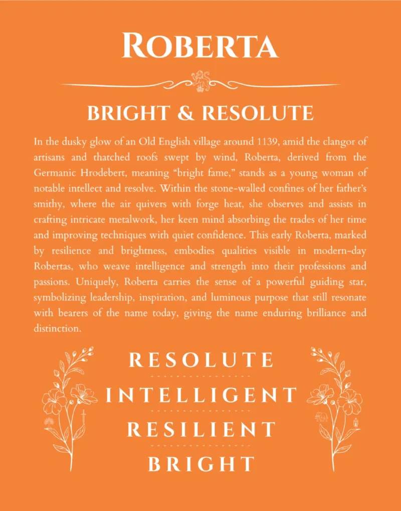 Roberta personalized name art with origin story in orange
