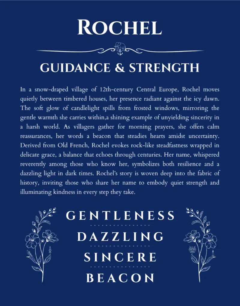 Rochel personalized wall art with the story of your name in deep blue