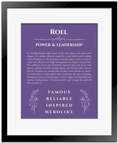 Roel custom name print for wall display in purple with black matte frame