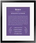 Roen name meaning gift print in purple with black matte frame