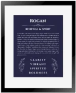 Rogan name meaning wall art by Get Your Story in navy blue with black matte frame