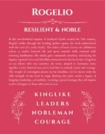 Rogelio personalized name print with origin and traits in red