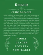 Roger personalized name print with origin and traits in dark green