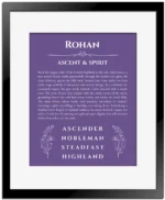 Rohan name meaning wall art by Get Your Story in purple with black matte frame