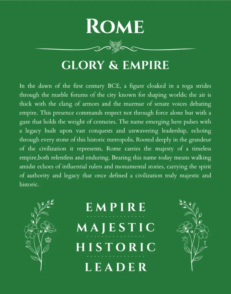 Rome name meaning wall art by Get Your Story in dark green