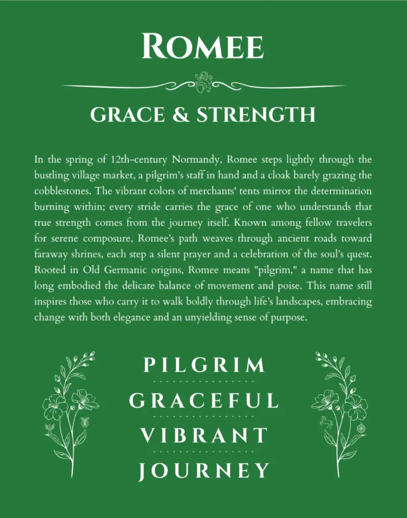 Romee name meaning gift print in dark green