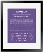 Romelo custom name print for wall display in purple with black matte frame
