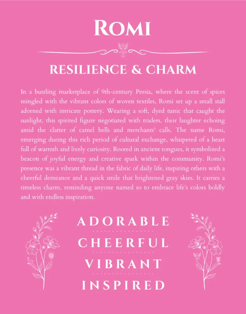 Romi personalized wall art with the story of your name in pink