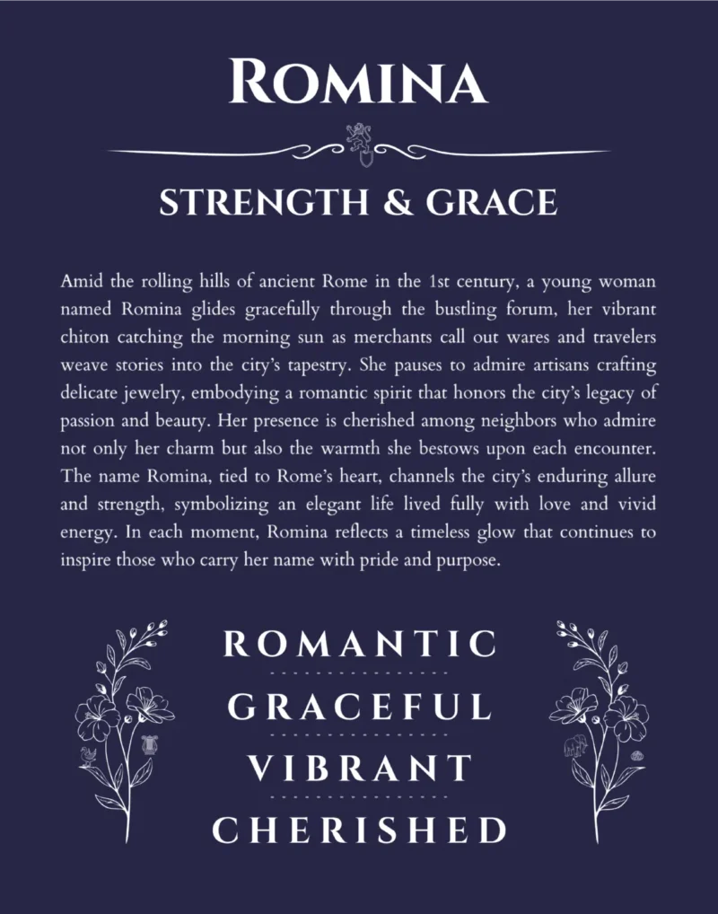 Romina custom name meaning print in navy blue