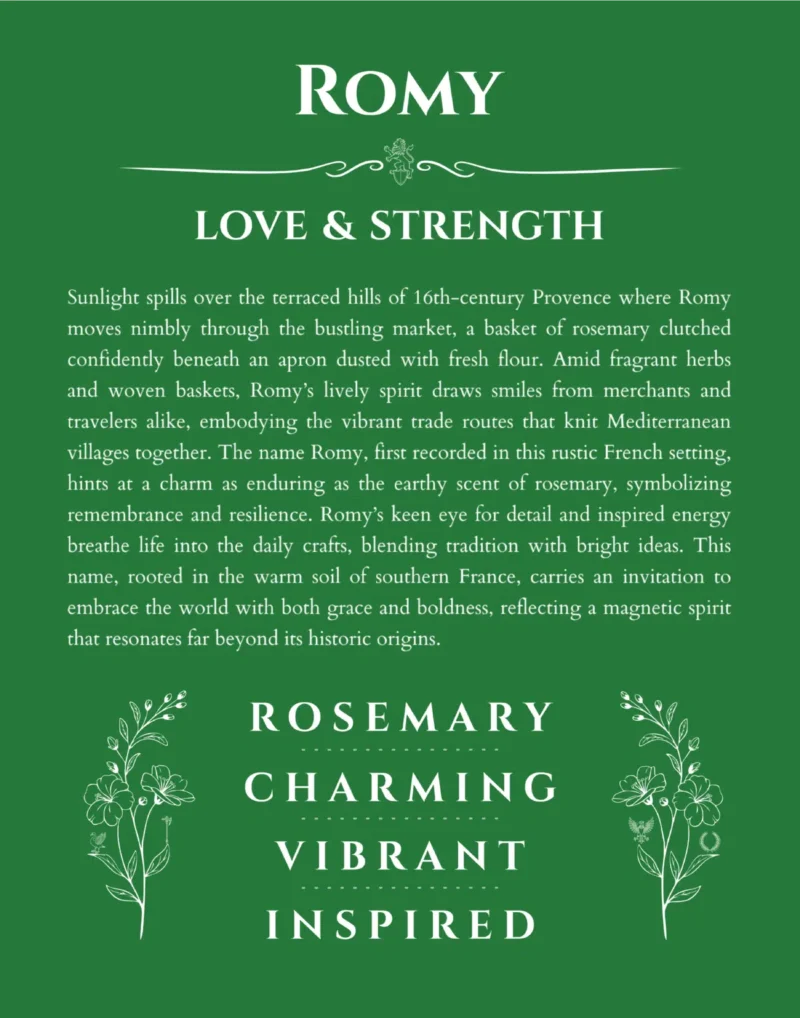 Romy name meaning wall art by Get Your Story in dark green