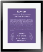 Ronen name meaning wall art by Get Your Story in purple with black matte frame