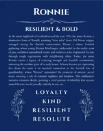 Ronnie custom name art showing meaning and origin in deep blue