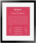Ronny personalized name meaning print in red with black matte frame