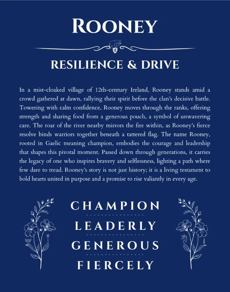 Rooney name meaning wall art by Get Your Story in deep blue