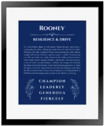 Rooney name meaning wall art by Get Your Story in deep blue with black matte frame