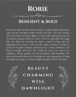Rorie personalized name print with origin and traits in gray