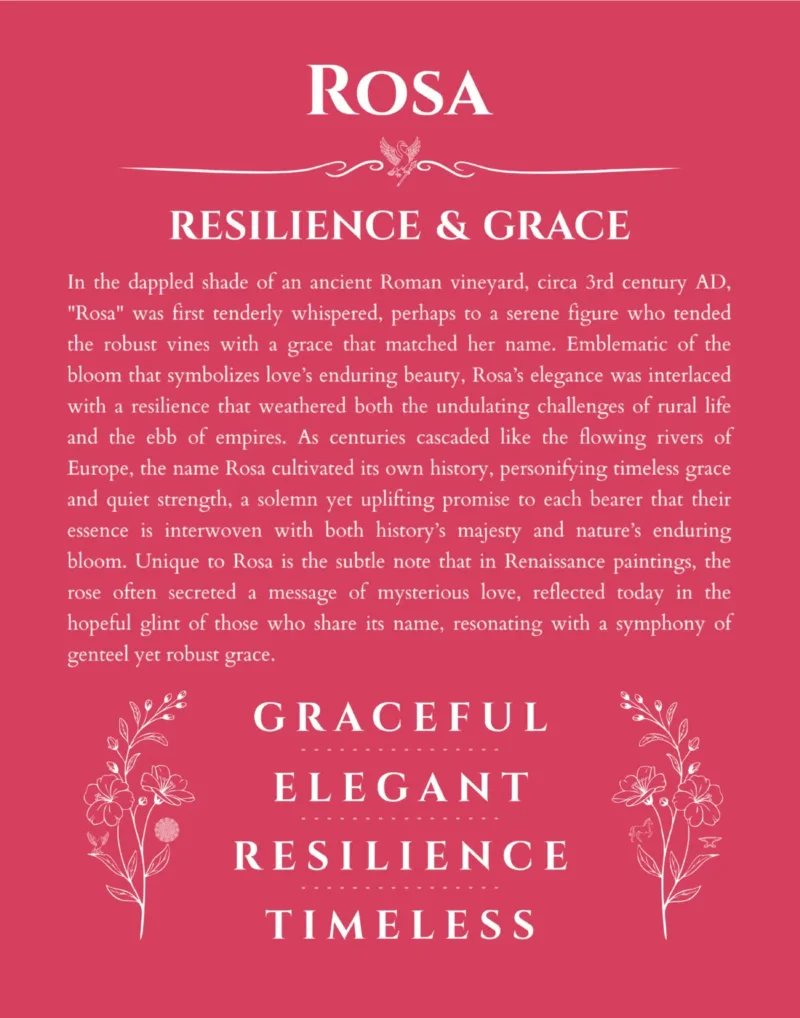 Rosa custom name art showing meaning and origin in red