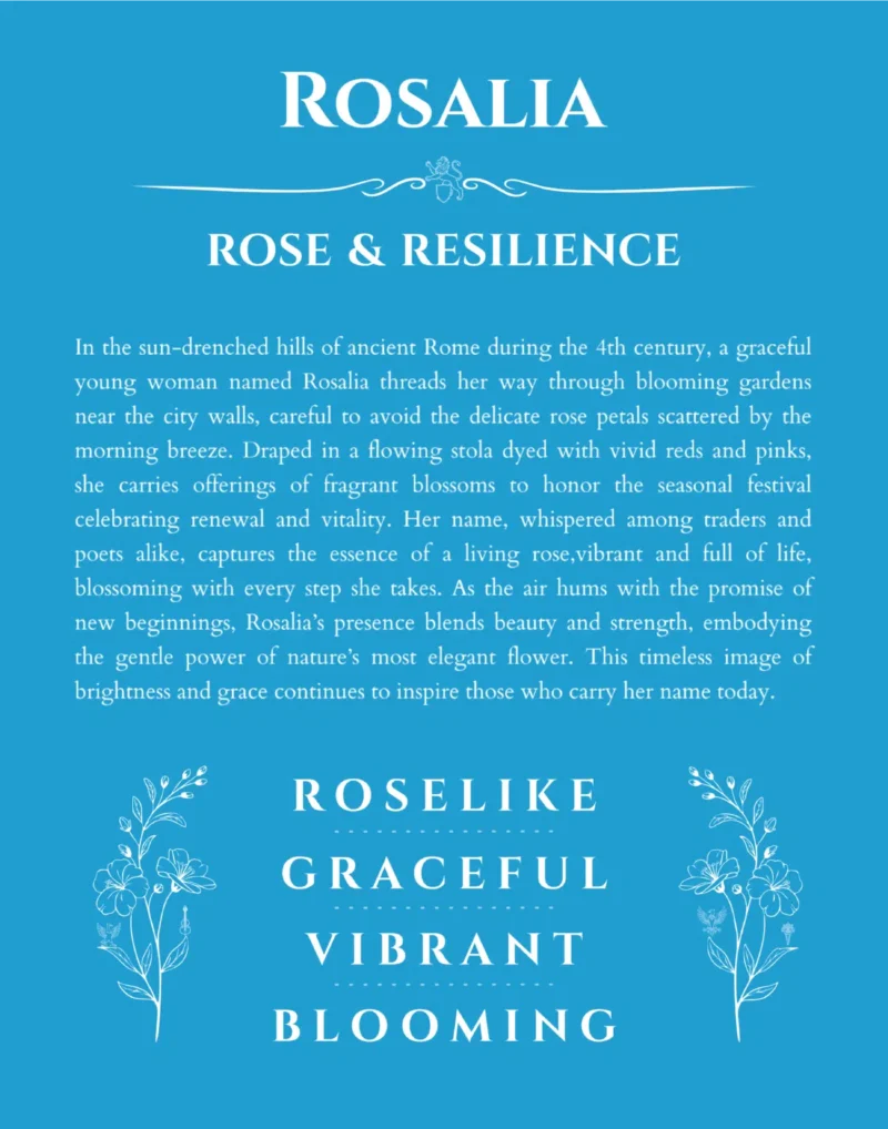 Rosalia personalized wall art with the story of your name in blue