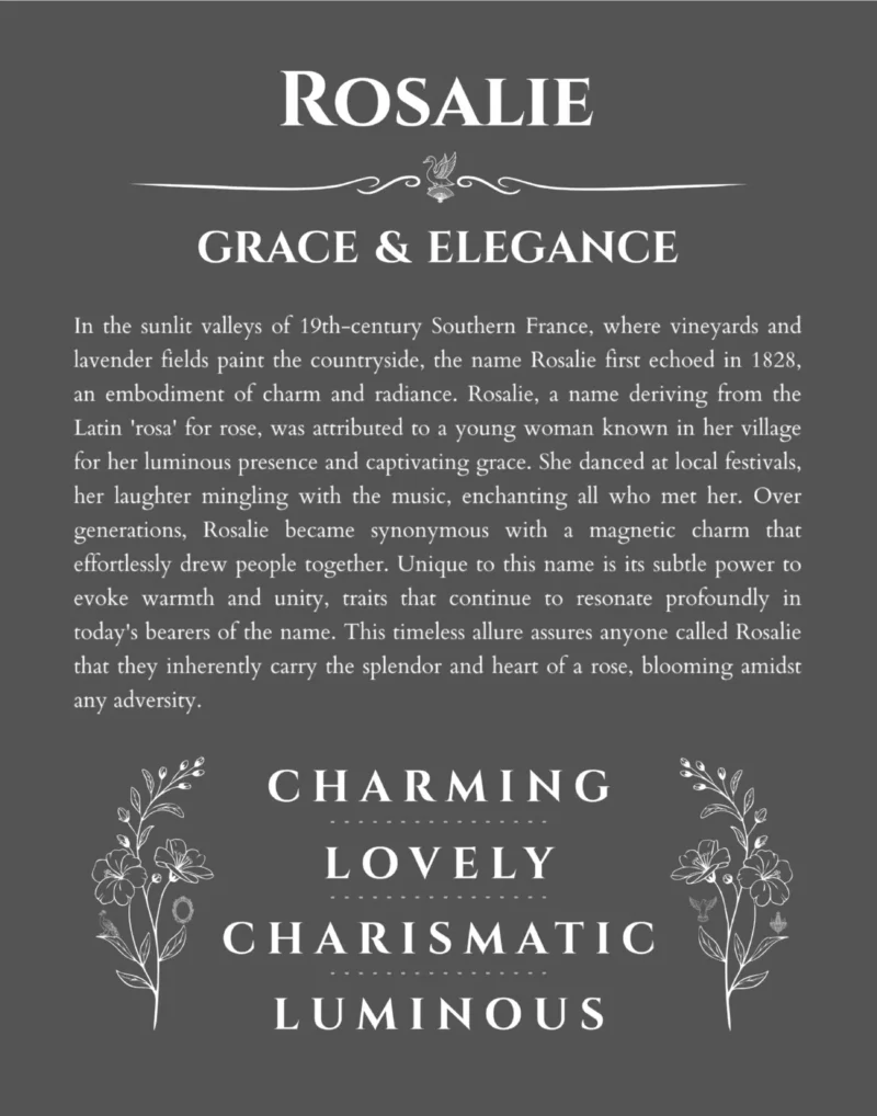 Rosalie name meaning gift print in gray