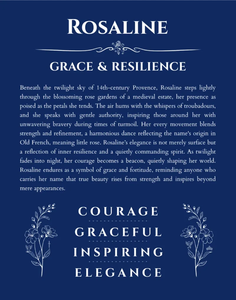 Rosaline personalized name meaning print in deep blue