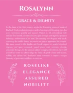 Rosalynn personalized name art with origin story in pink