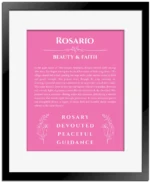 Rosario personalized name meaning print in pink with black matte frame