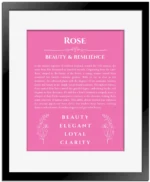 Rose custom name print for wall display in pink with black matte frame