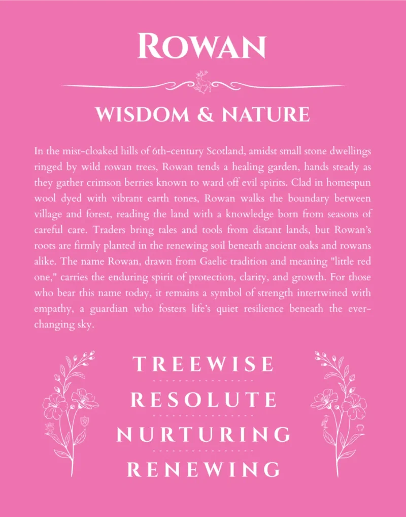 Rowan name meaning gift print in pink