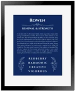 Rowen custom name print for wall display in deep blue with black matte frame