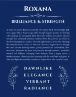 Roxana personalized name print with origin and traits in deep blue