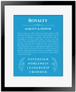 Royalty personalized name meaning print in blue with black matte frame