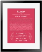 Ruben custom name meaning print in red with black matte frame