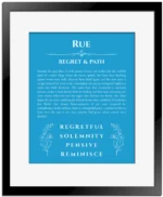 Rue name meaning gift print in blue with black matte frame