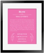Ruhi custom name print for wall display in pink with black matte frame