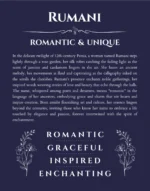 Rumani personalized name art with origin story in navy blue