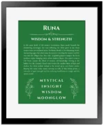 Runa personalized wall art with the story of your name in dark green with black matte frame