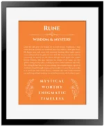 Rune personalized name meaning print in orange with black matte frame