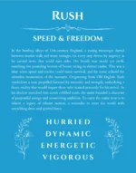 Rush name origin print with meaning and traits in blue