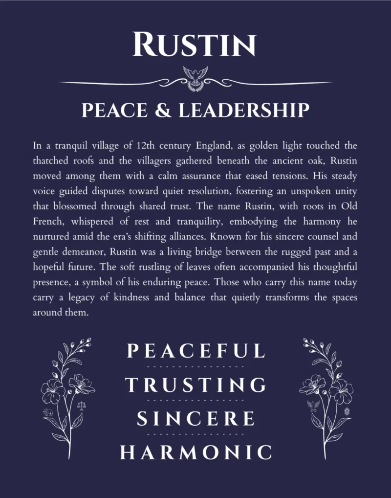 Rustin personalized wall art with the story of your name in navy blue