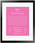 Rya custom name print for wall display in pink with black matte frame
