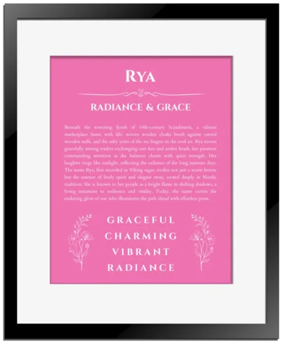 Rya custom name print for wall display in pink with black matte frame