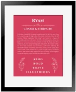 Ryan custom name meaning print in red with black matte frame