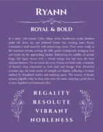 Ryann name origin print with meaning and traits in purple