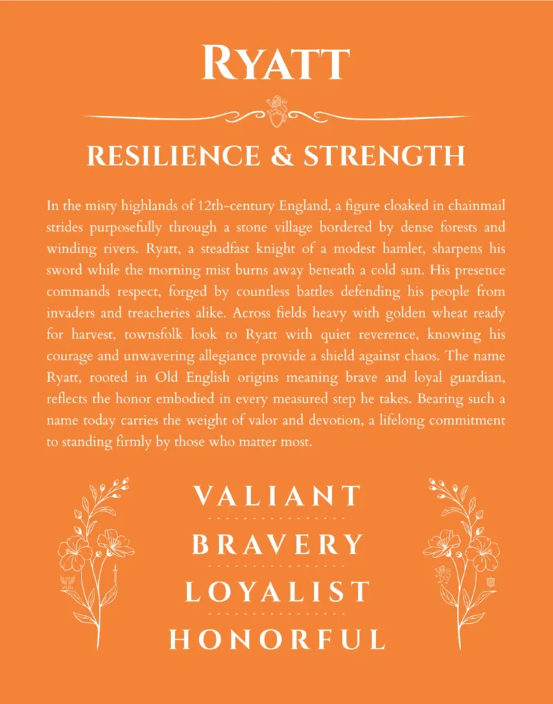 Ryatt name meaning gift print in orange
