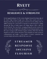 Ryett custom name art showing meaning and origin in navy blue